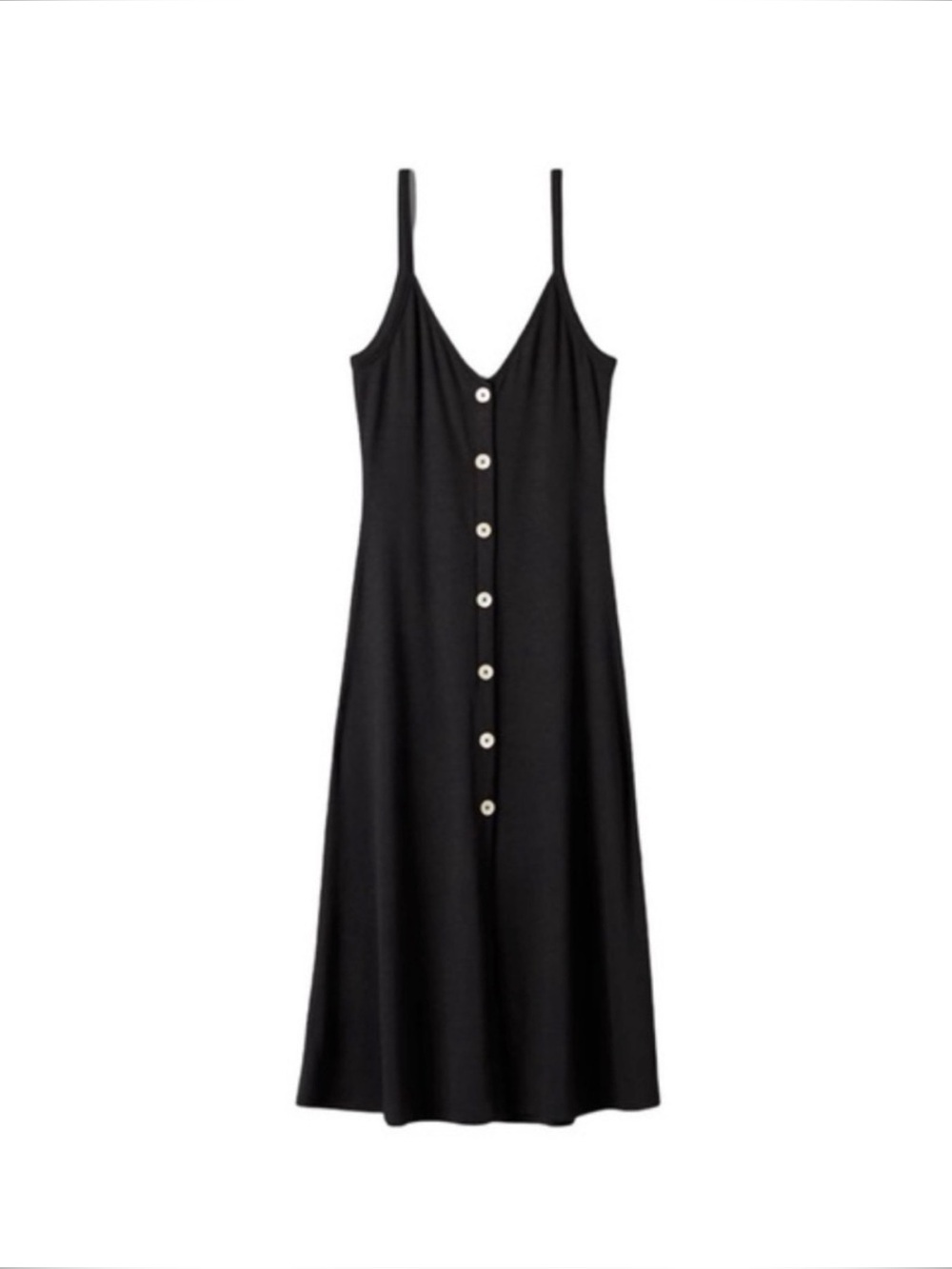 Wilfred Black Button-Front Midi Slip Dress with Thin Straps